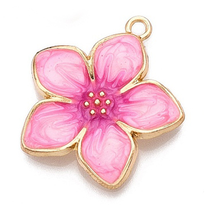 ECH04-ROS-1 - Rose Enamel Flower charm/pendant - light gold 